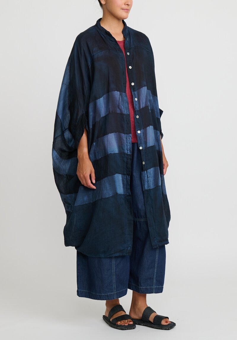 Gilda Midani Pattern Dyed Linen Square Dress in Blue