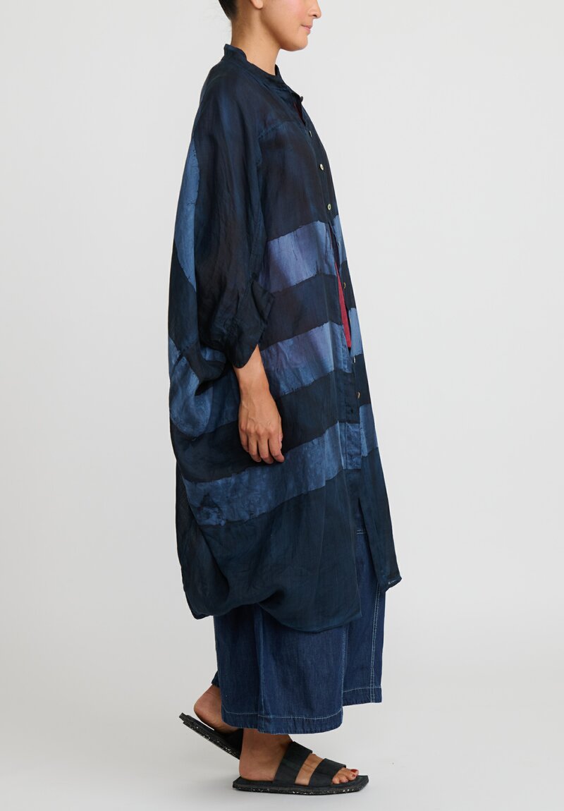 Gilda Midani Pattern Dyed Linen Square Dress in Blue