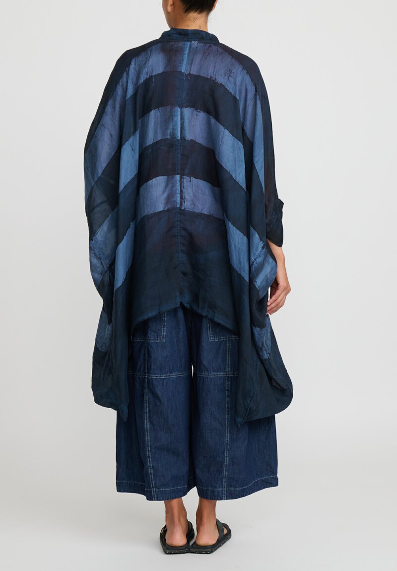 Gilda Midani Pattern Dyed Linen Square Dress in Blue