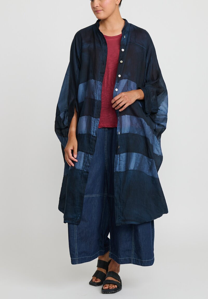 Gilda Midani Pattern Dyed Linen Square Dress in Blue