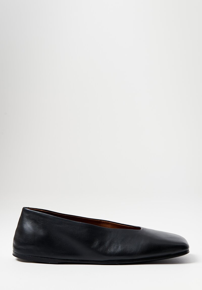 Marsell Leather Spatolona Ballerina Slip-On in Soft Black