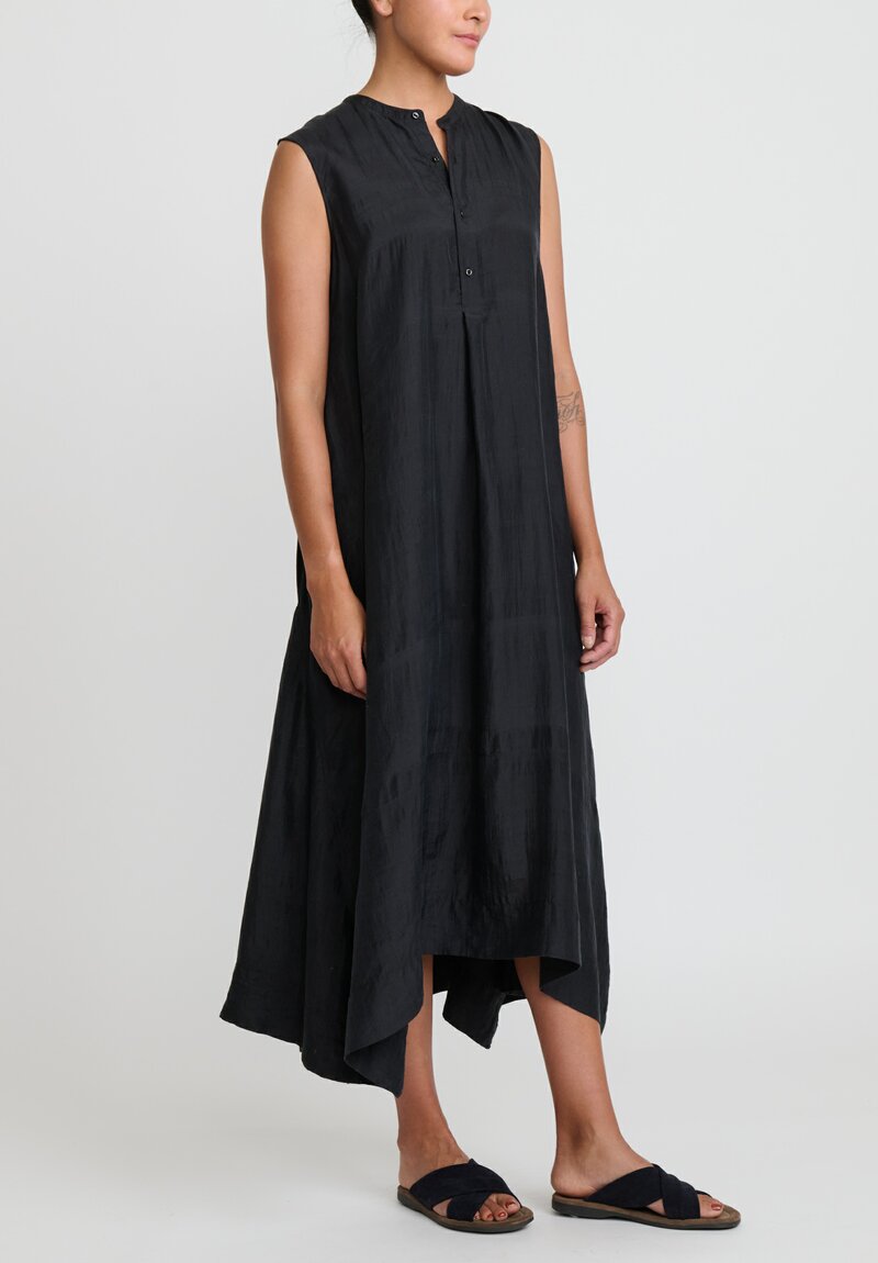 Kaval Khadi Silk Sleeveles A-Line Dress in Black