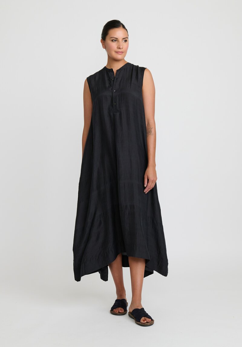 Kaval Khadi Silk and Linen Sleeveless A-Line Dress in Black