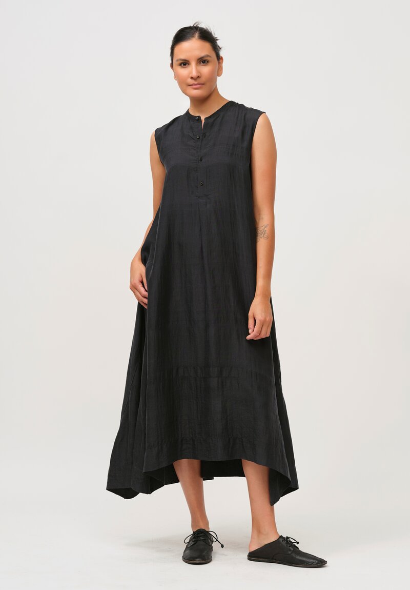 Kaval Khadi Silk and Linen Sleeveless A-Line Dress in Black	