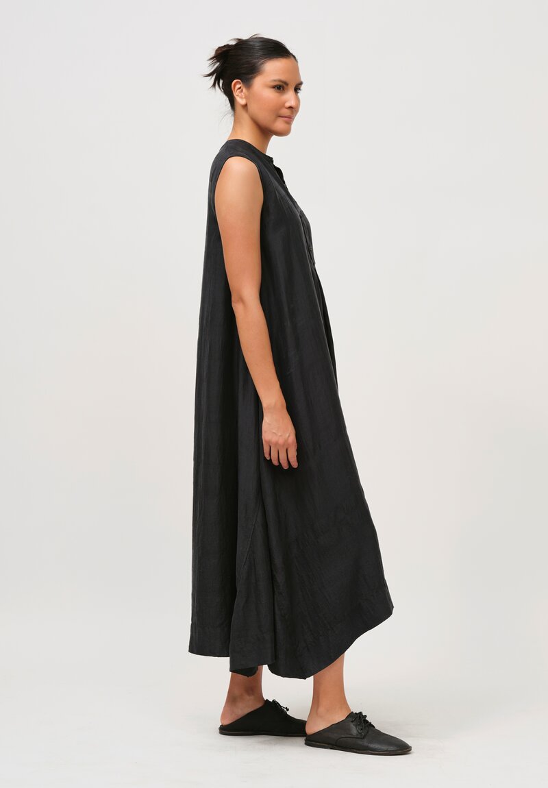 Kaval Khadi Silk and Linen Sleeveless A-Line Dress in Black	
