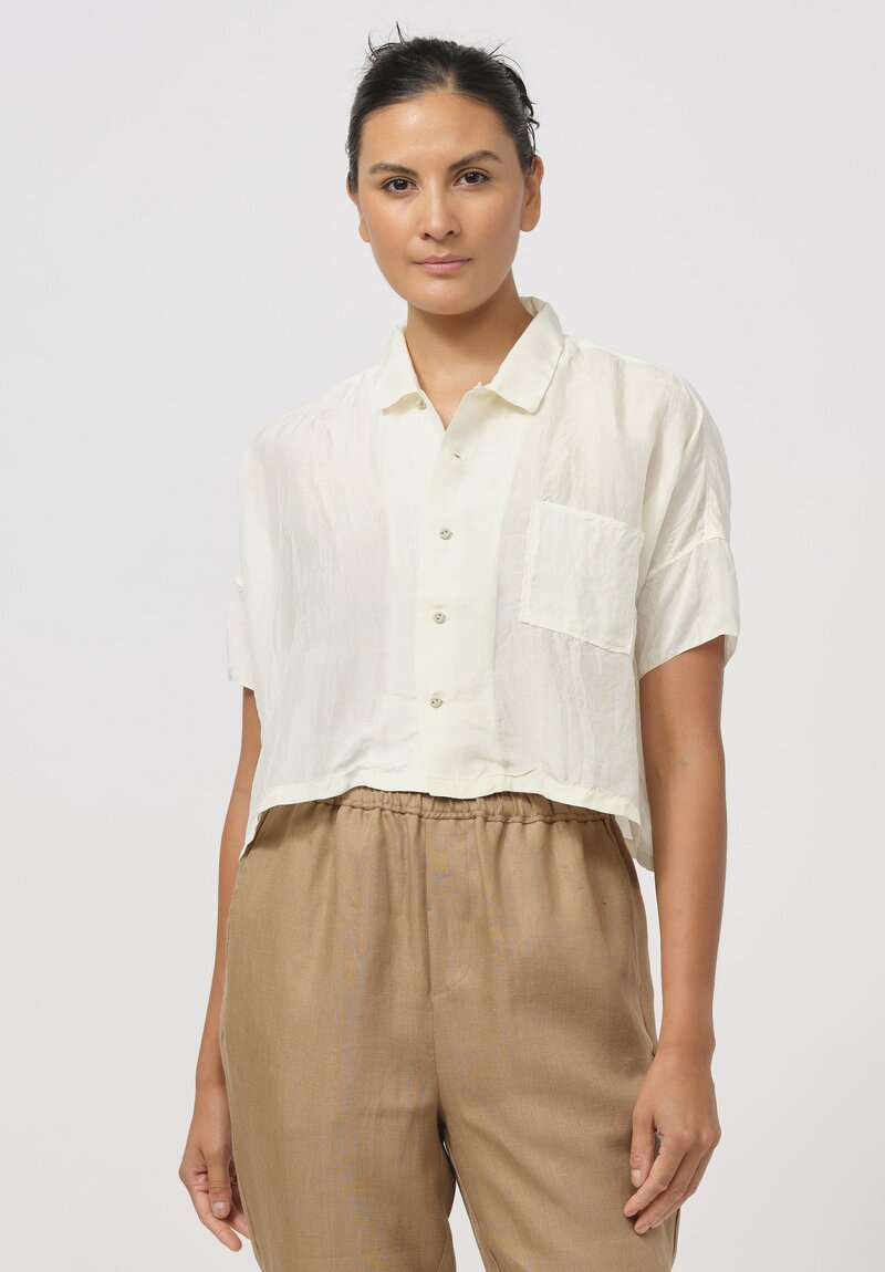 Kaval Khadi Silk Aloha Short Shirt in Off White	