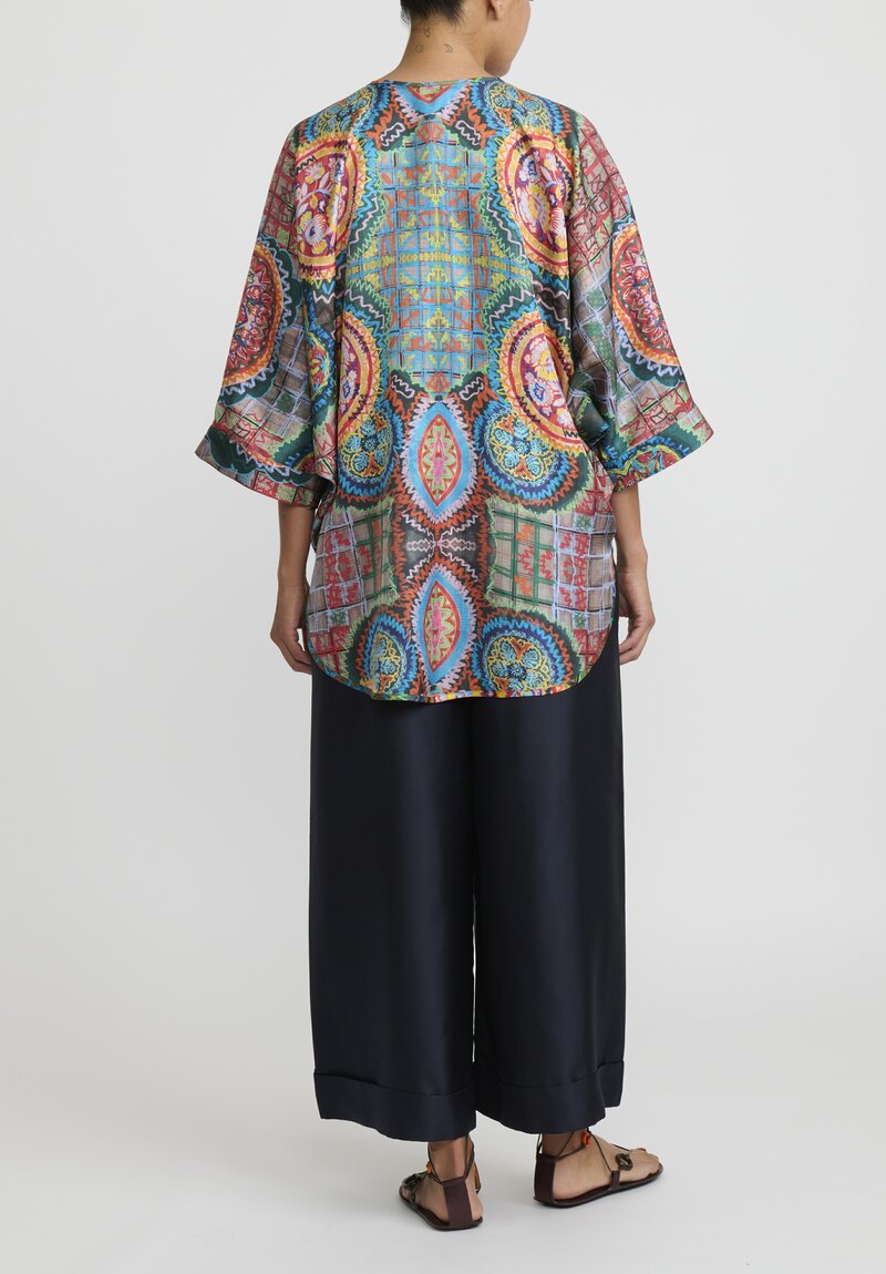 Rianna + Nina Silk Kipos Reversible Margarita Blouse in Fanari Buketo Red Multi	