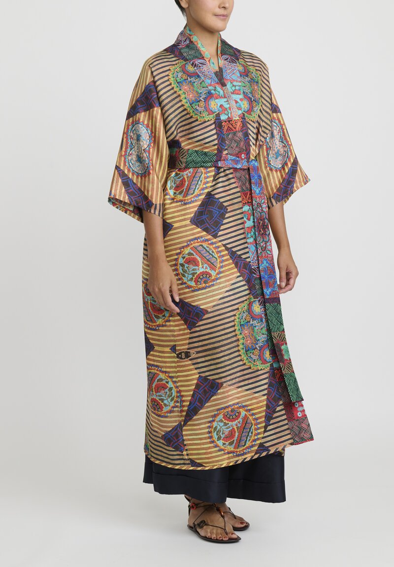 Rianna + Nina Silk Kipos Reversible Kimono in Fanari Buketo Yellow Multi	