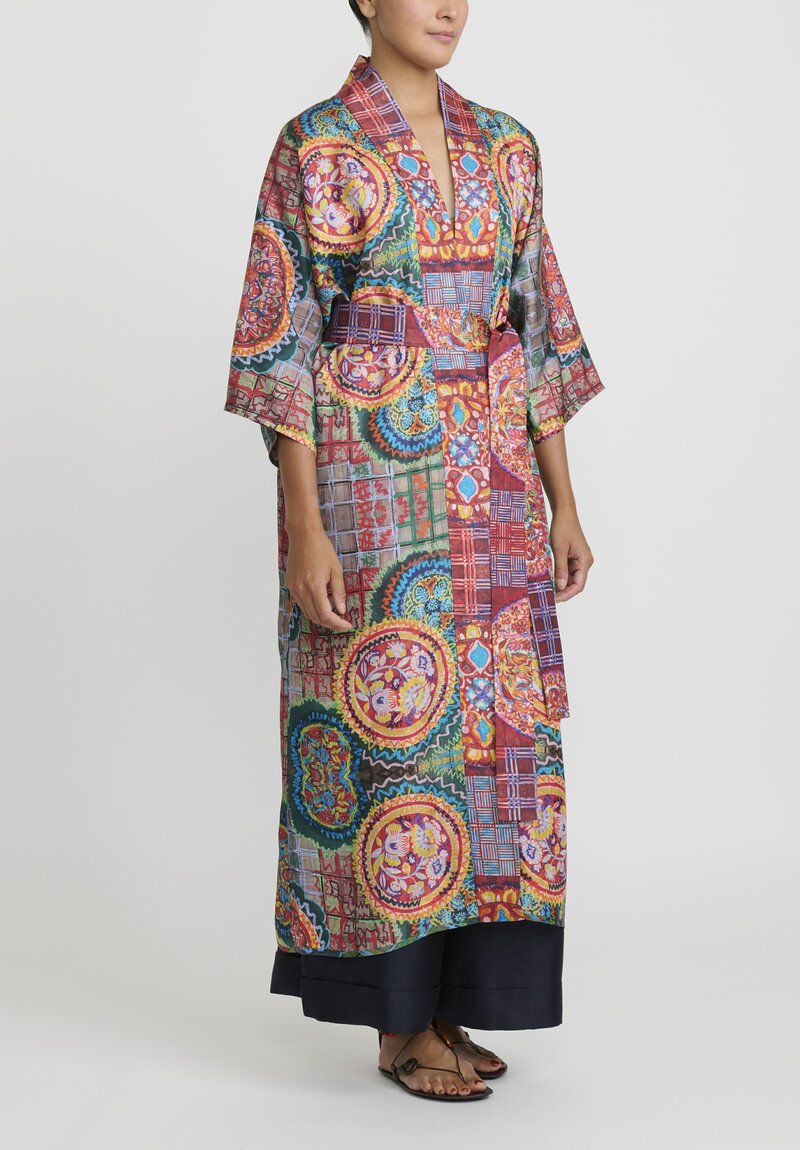 Rianna + Nina Silk Kipos Reversible Kimono in Dasos Anthos Red Multi