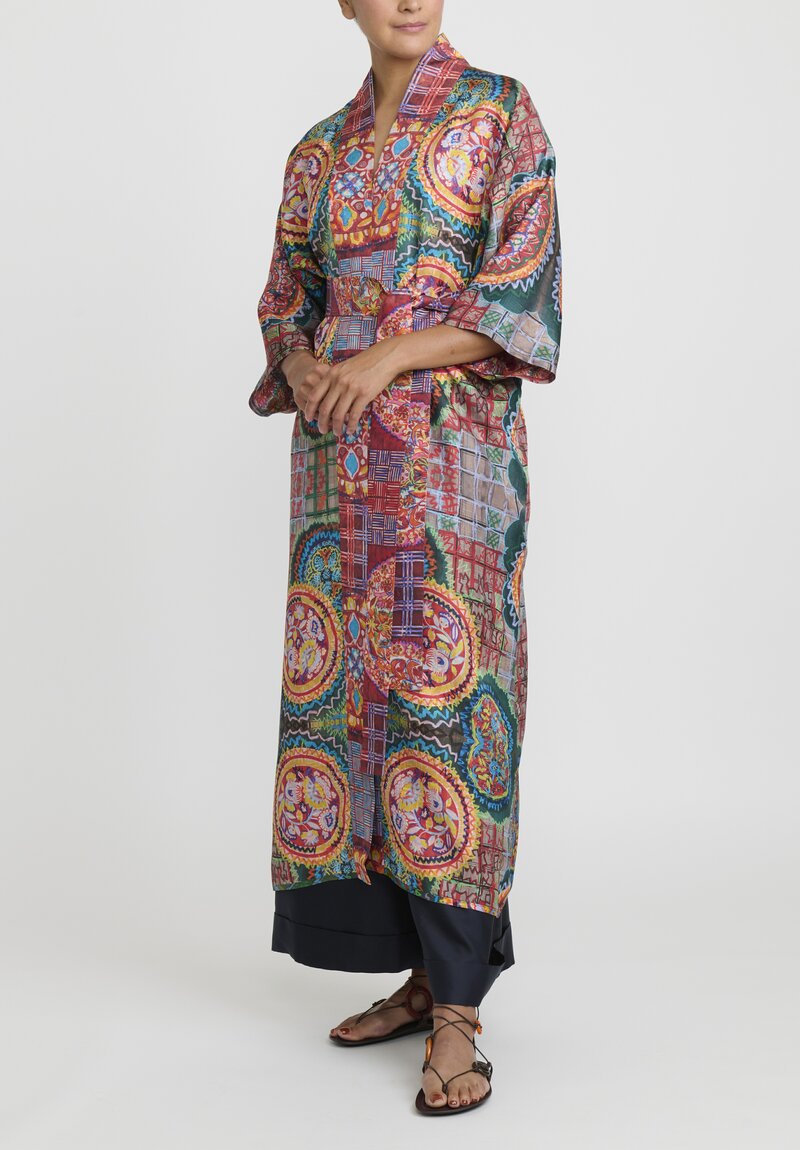 Rianna + Nina Silk Kipos Reversible Kimono in Dasos Anthos Red Multi