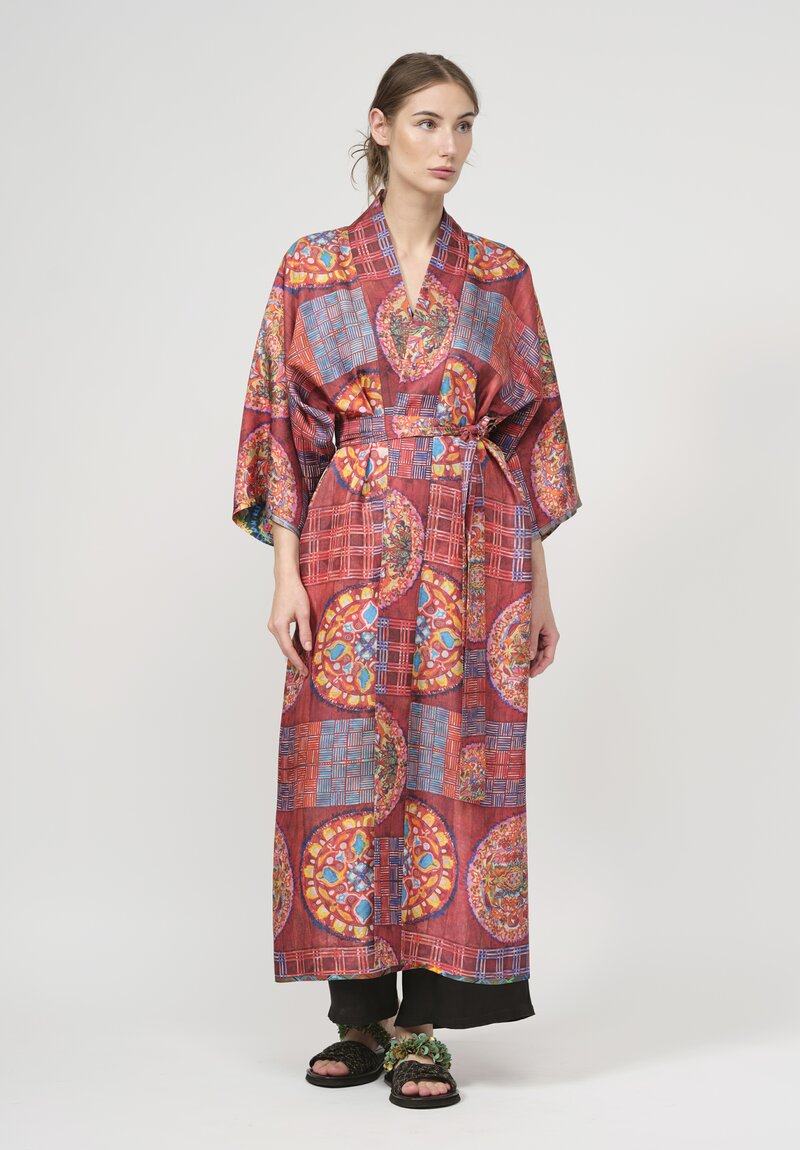 Rianna + Nina Silk Kipos Reversible Kimono in Dasos Anthos Red Multi	