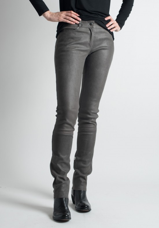 Ventcouvert Stretch Leather Jean Cut Pants in Gris