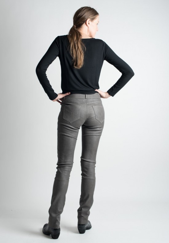 Ventcouvert Stretch Leather Jean Cut Pants in Gris