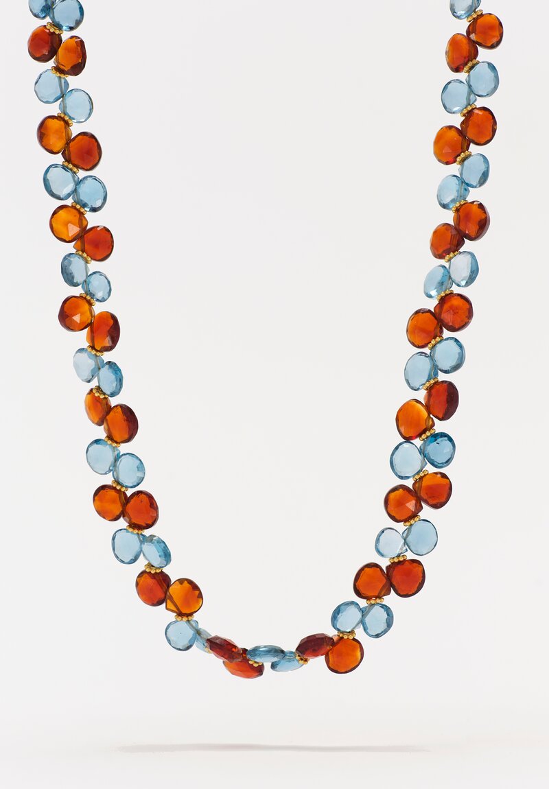 Greig Porter 18k, London Blue Topaz and Garnet Necklace 17 in