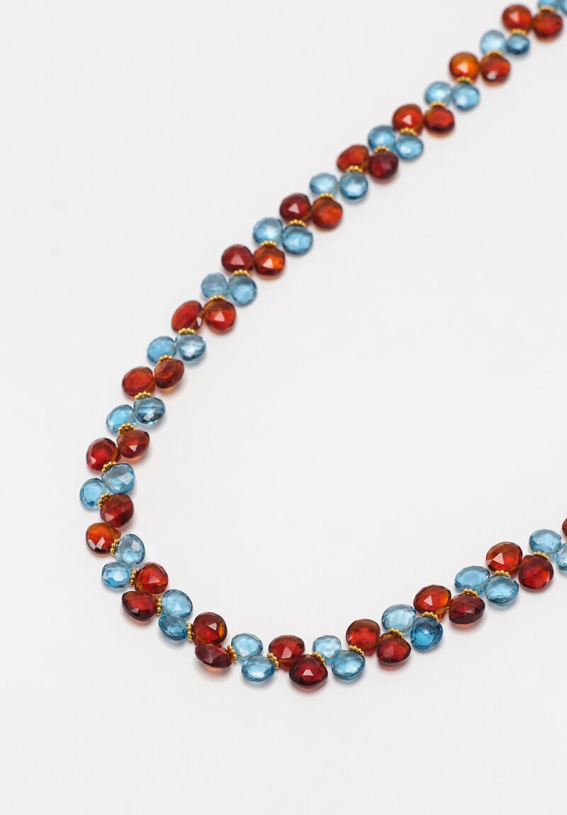 Greig Porter 18k, London Blue Topaz and Garnet Necklace 17 in