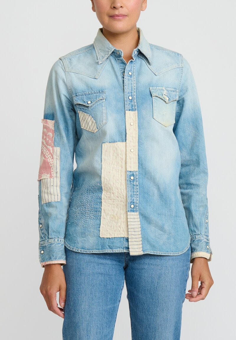 Seveskig Vintage Cotton Denim Boro Patchwork Shirt	