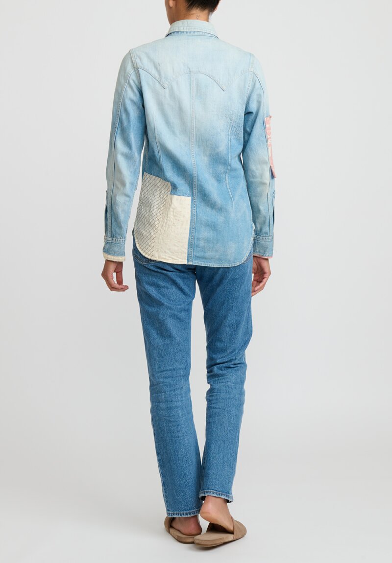 Seveskig Vintage Cotton Denim Boro Patchwork Shirt	