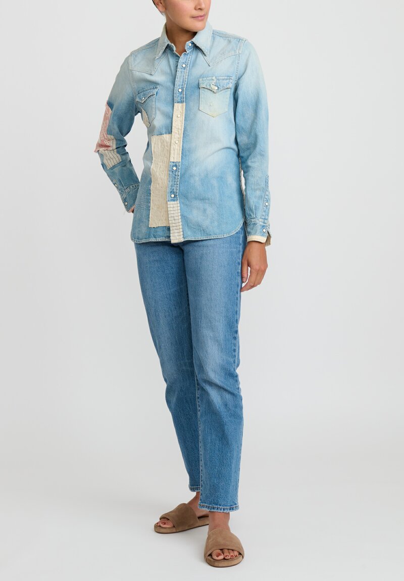 Seveskig Vintage Cotton Denim Boro Patchwork Shirt	