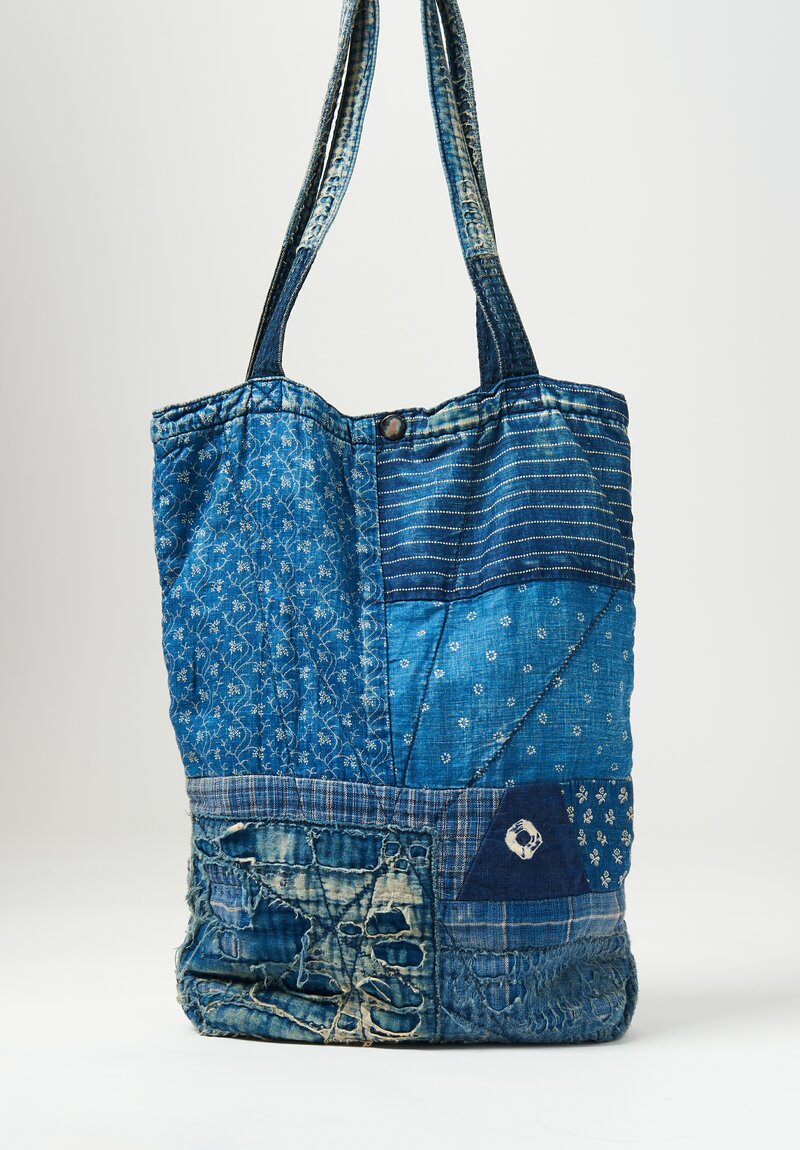 Kapital Clothing Vintage Cotton Denim Patchwork Kountry Shoulder Bag Indigo Blue	