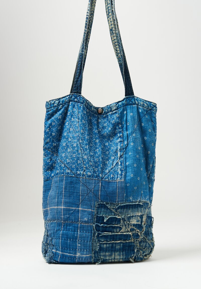 Kapital Clothing Vintage Cotton Denim Patchwork Kountry Shoulder Bag Indigo Blue	