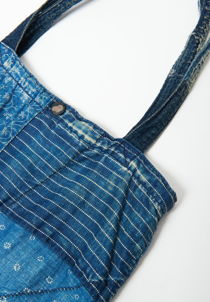 Kapital Clothing Vintage Cotton Denim Patchwork Kountry Shoulder Bag Indigo Blue	