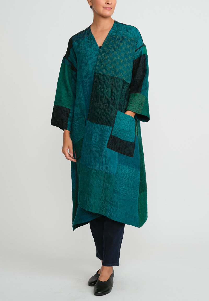 Mieko Mintz 4-Layer Vintage Cotton & Silk Duster in Emerald Green	