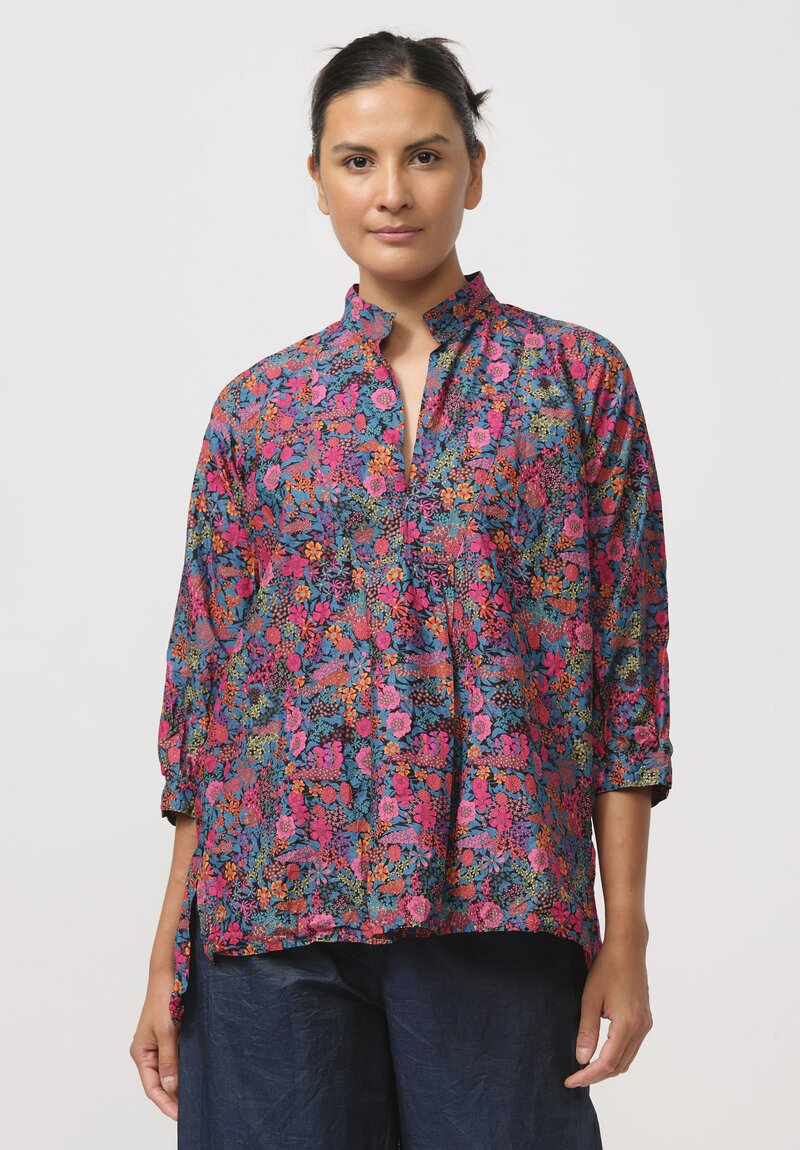 Daniela Gregis Washed Cotton Pepe Kora Shirt in Fuchsia Red Flowers	