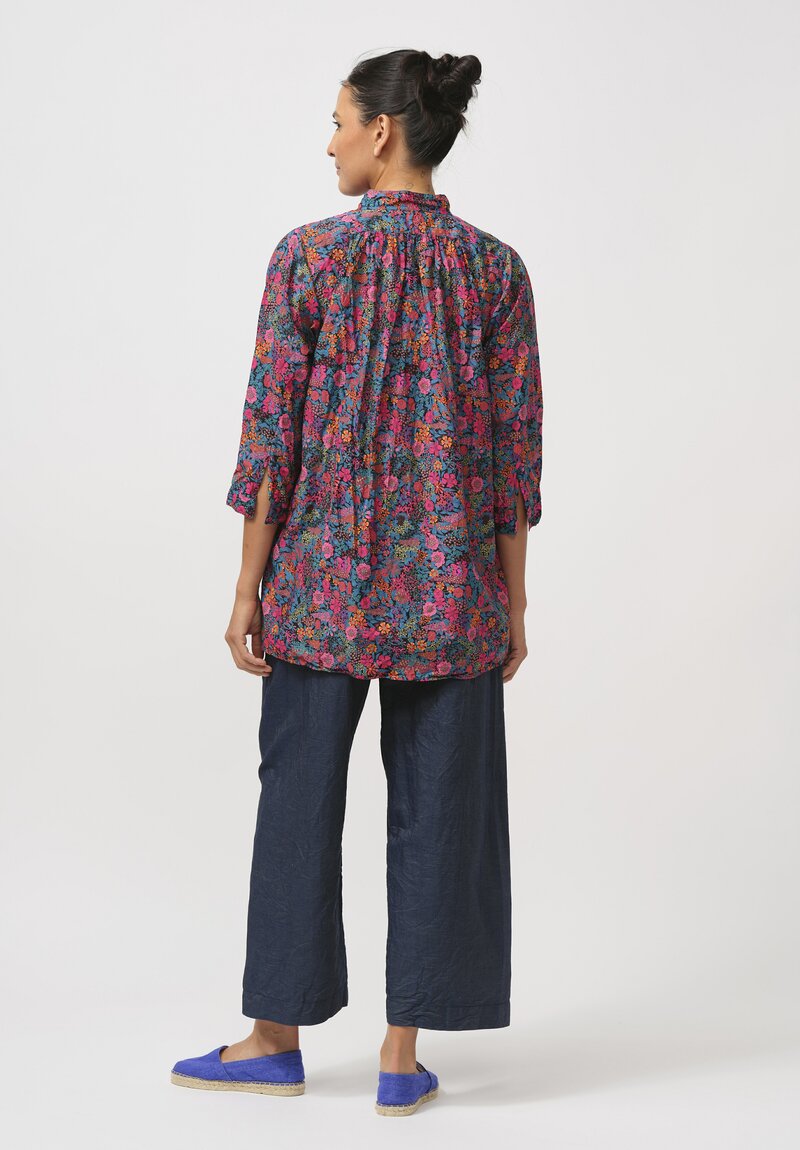 Daniela Gregis Washed Cotton Pepe Kora Shirt in Fuchsia Red Flowers	