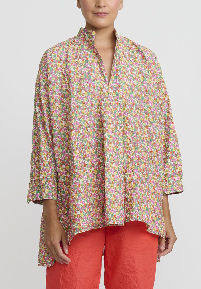 Daniela Gregis Washed Cotton Kora Top in White, Red, Yellow Flowers	