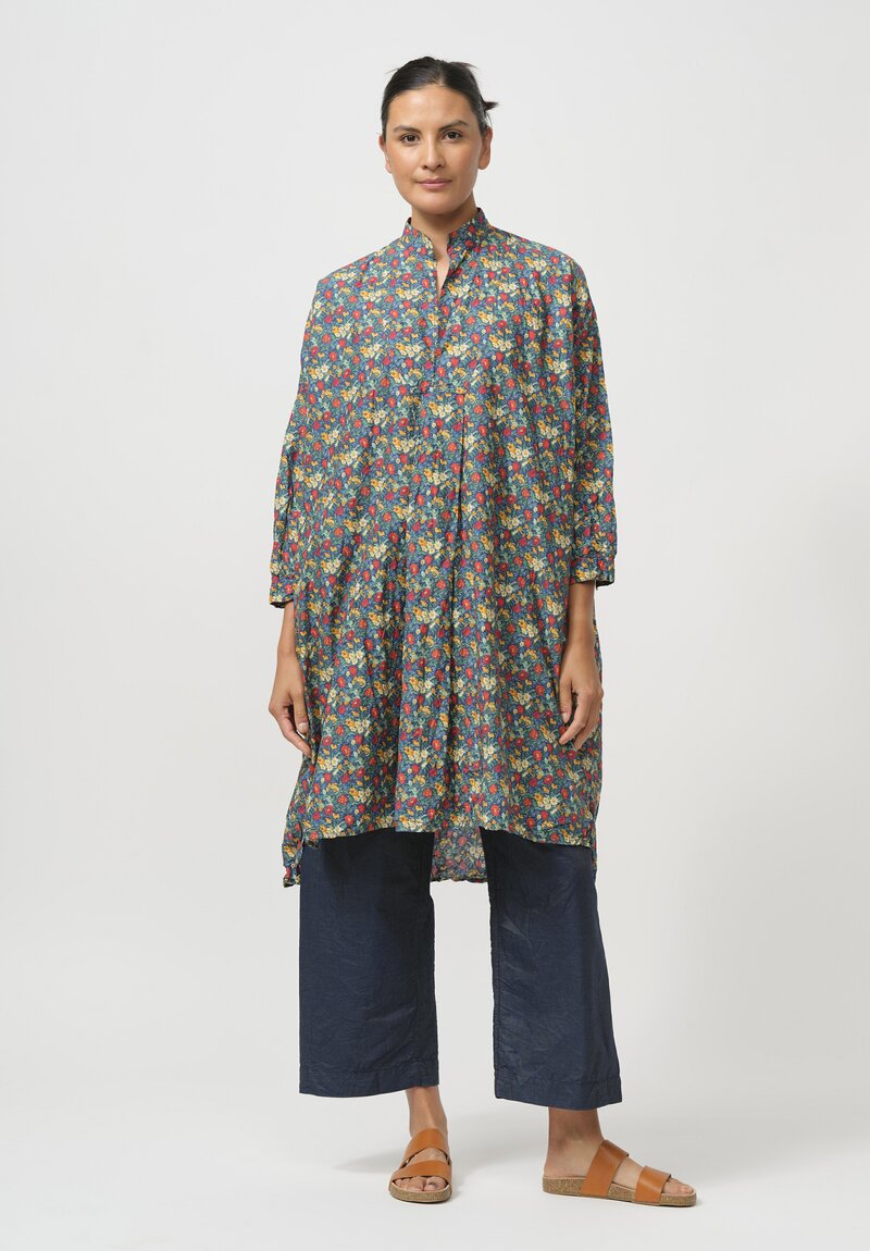 Daniela Gregis Washed Cotton Kora Tunic in Blue, Orange & Red Flowers	