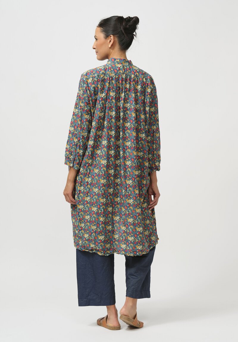 Daniela Gregis Washed Cotton Kora Tunic in Blue, Orange & Red Flowers	