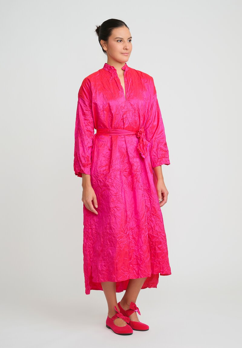 Daniela Gregis Washed Silk Long Kora Shirt Dress in Fucsia Pink