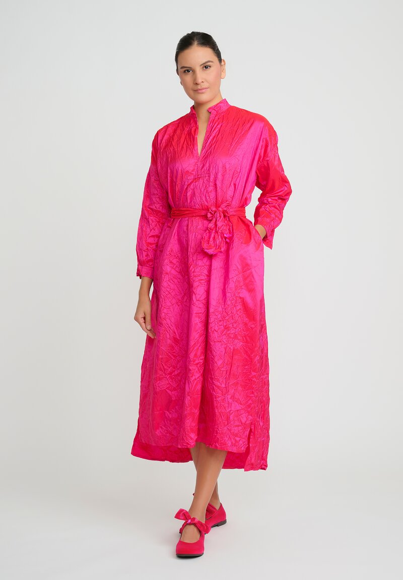 Daniela Gregis Washed Silk Long Kora Shirt Dress in Fucsia Pink