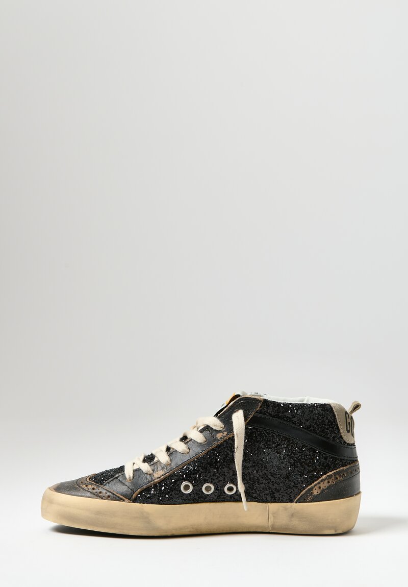 Golden Goose Mid Star Classic Glitter & Suede Star in Black