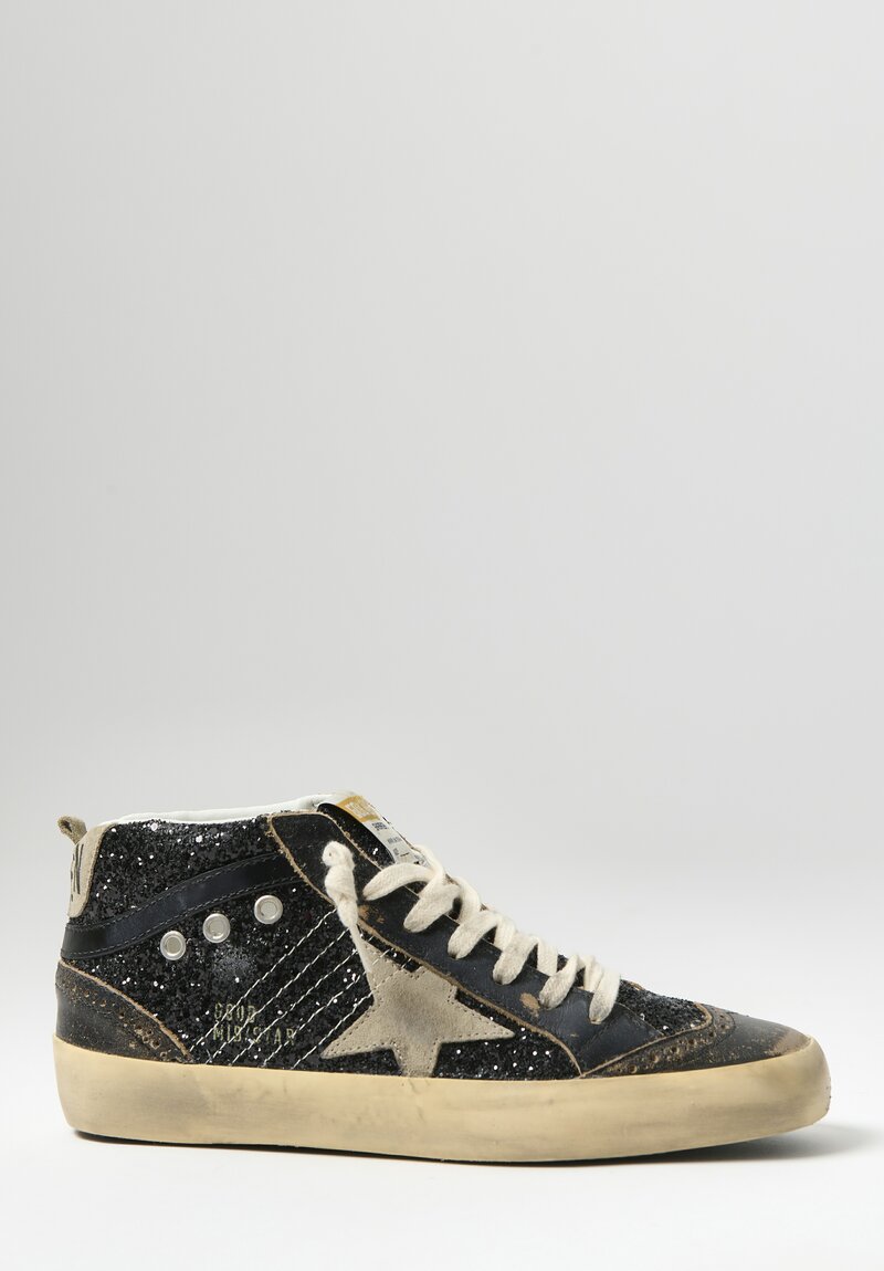 Golden Goose Mid Star Classic Glitter & Suede Star in Black