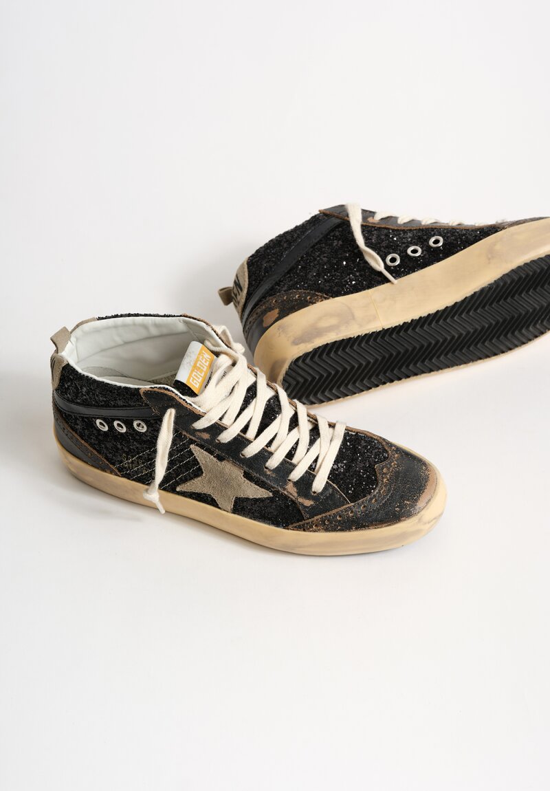 Golden Goose Mid Star Classic Glitter & Suede Star in Black	