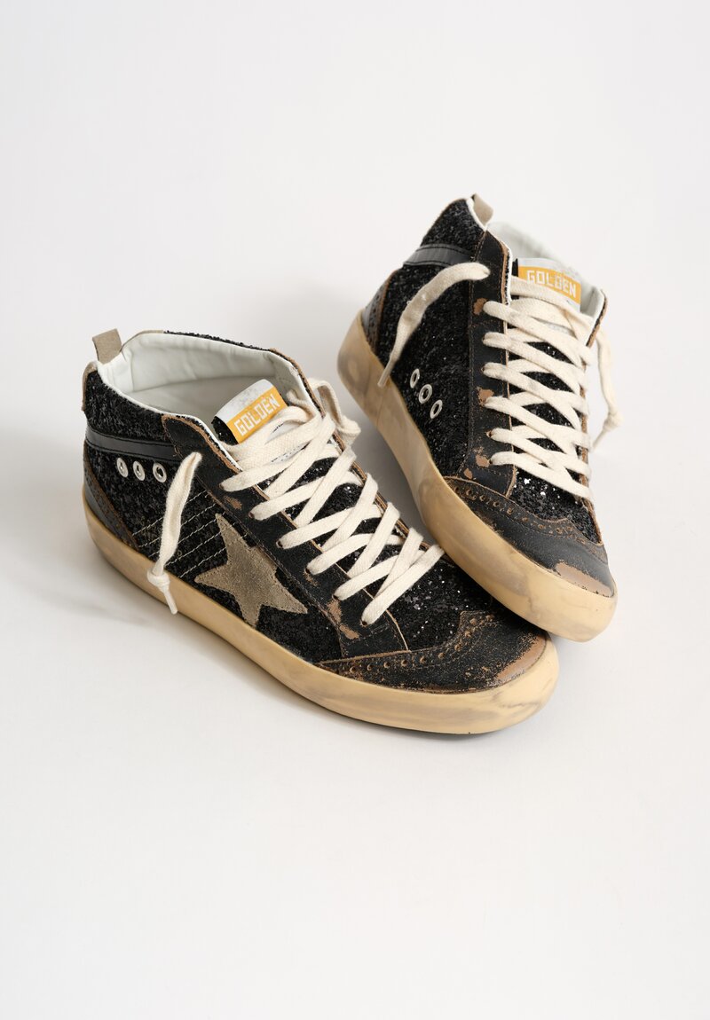 Golden Goose Mid Star Classic Glitter & Suede Star in Black	