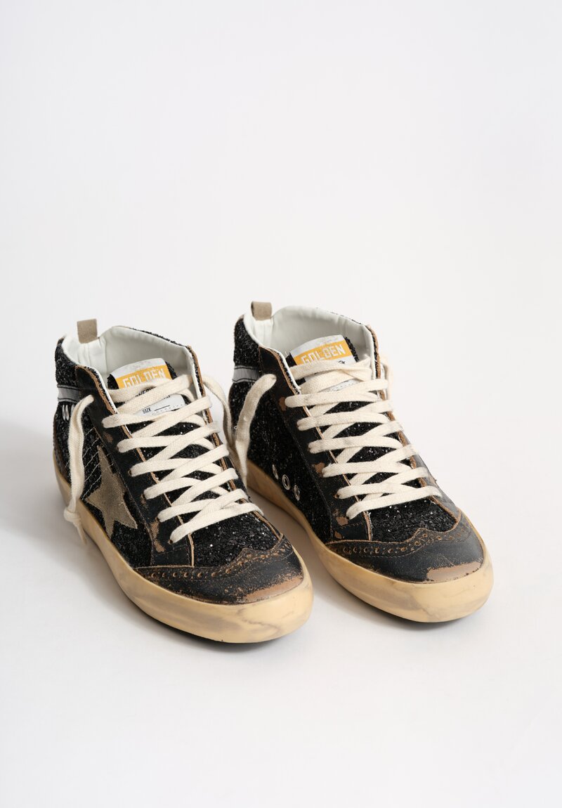 Golden Goose Mid Star Classic Glitter & Suede Star in Black	