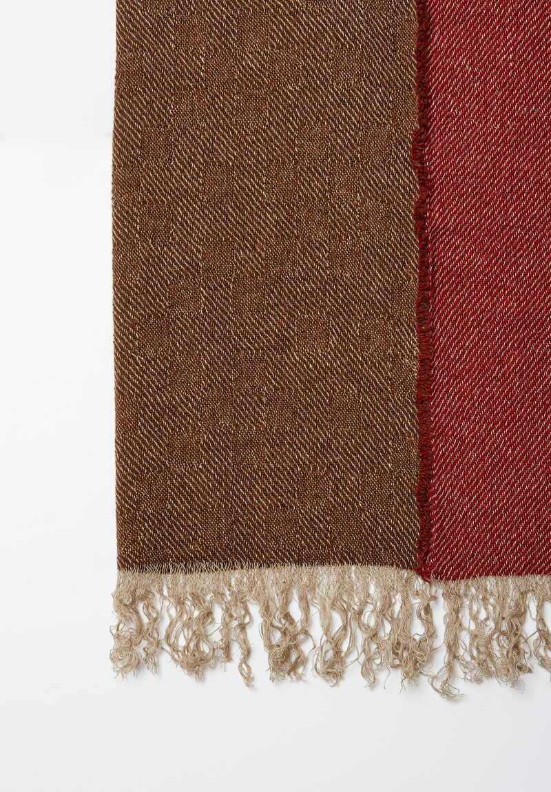 The House of Lyria Virgin Wool and Linen Eulalia Throw in Red, Brown