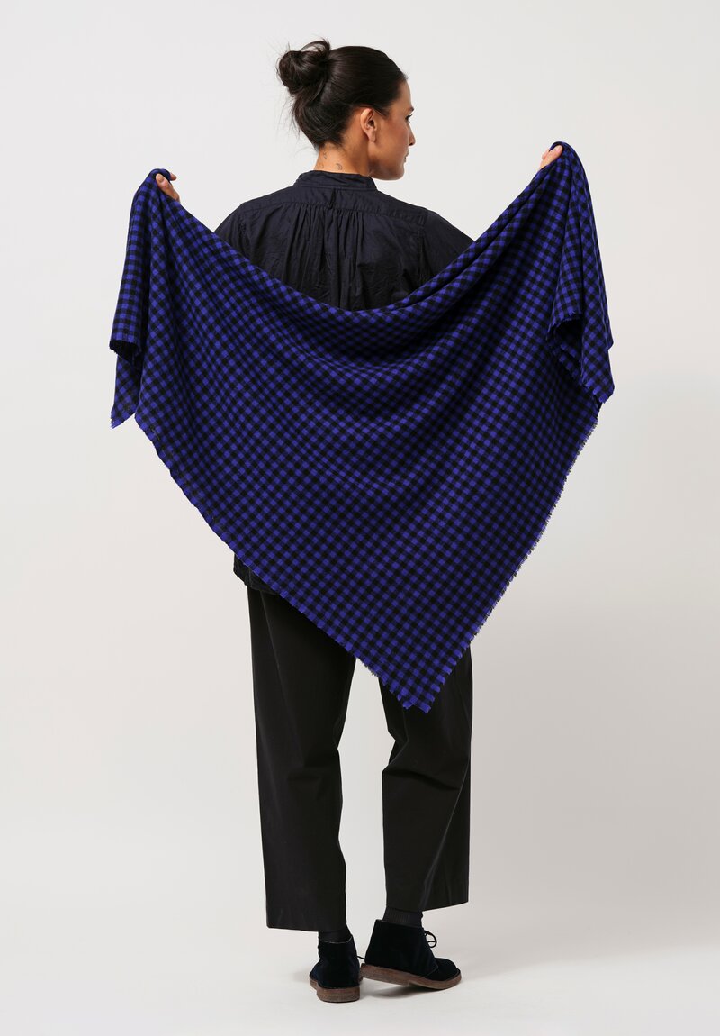 Daniela Gregis Cashmere Shawl in Electric Blue & Black Check	