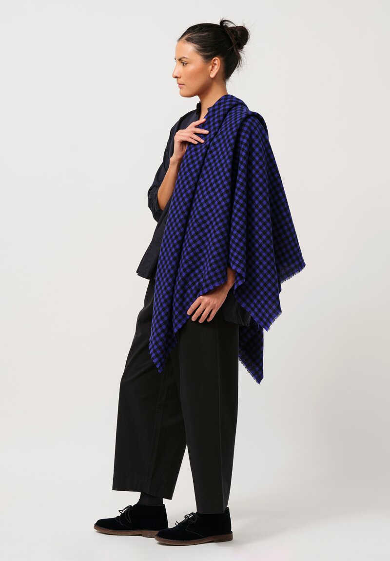 Daniela Gregis Cashmere Shawl in Electric Blue & Black Check	