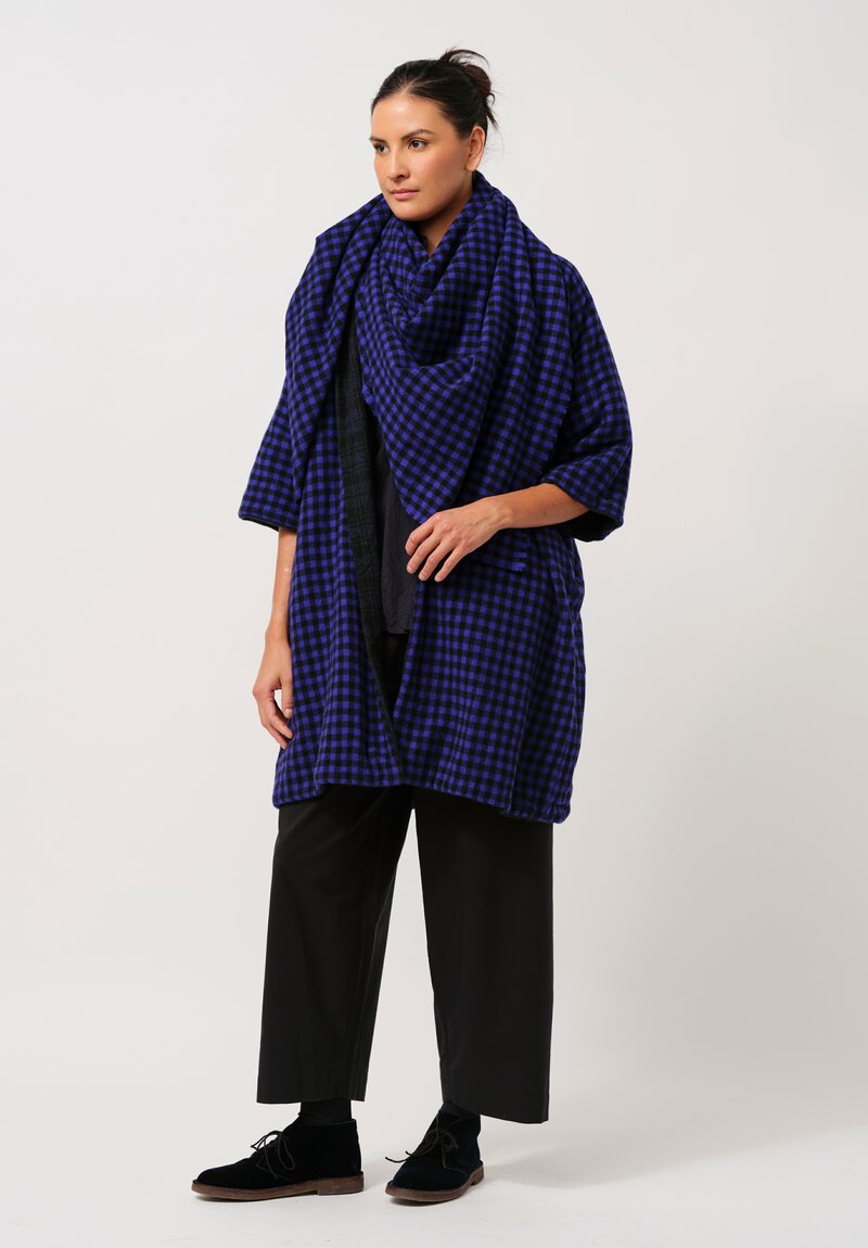 Daniela Gregis Cashmere Shawl in Electric Blue & Black Check	