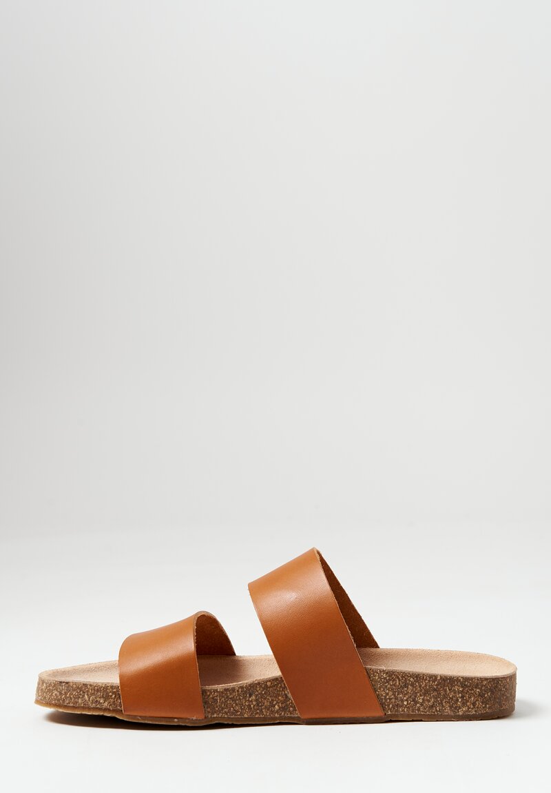 Daniela Gregis Leather Double Strap Sandals in Natural Sienna Brown	