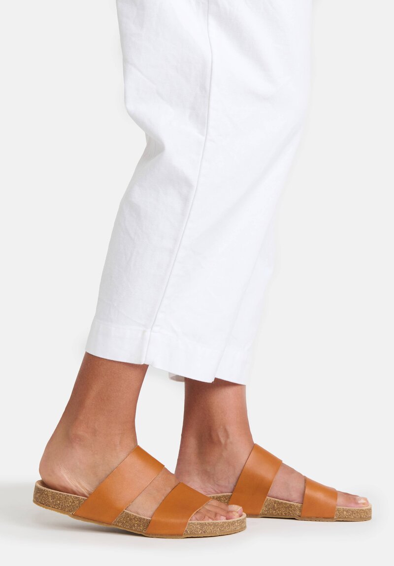 Daniela Gregis Leather Double Strap Sandals in Natural Sienna Brown	