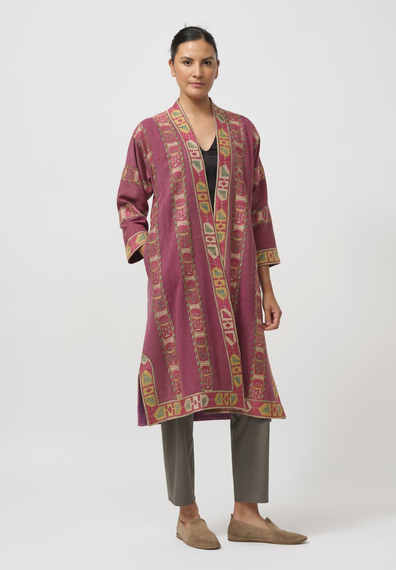 Mehmet Cetinkaya Uzbek Embroidered Silk Chapan Robe in Pink	
