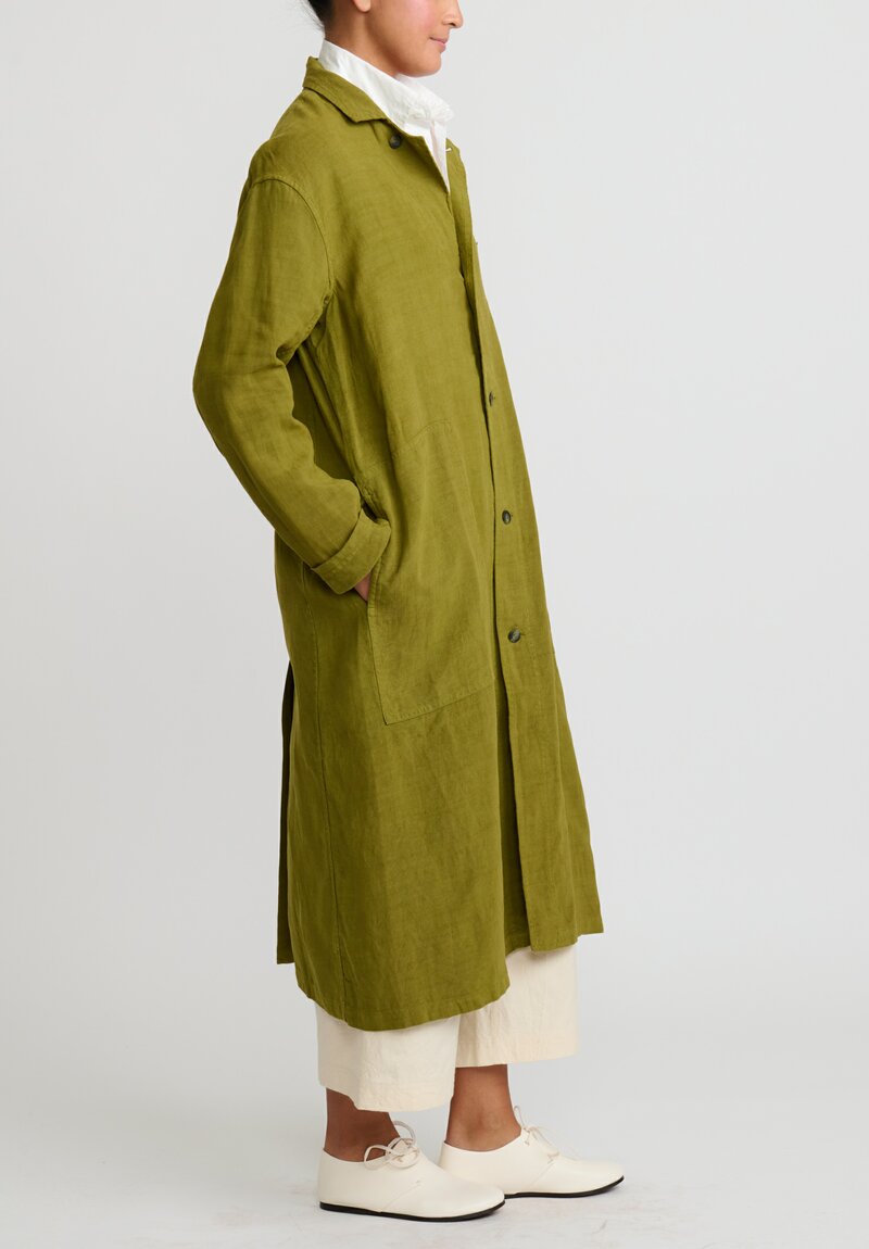 Chez Videlanc Antique Linen Nevada Coat in Olive Green | Santa Fe