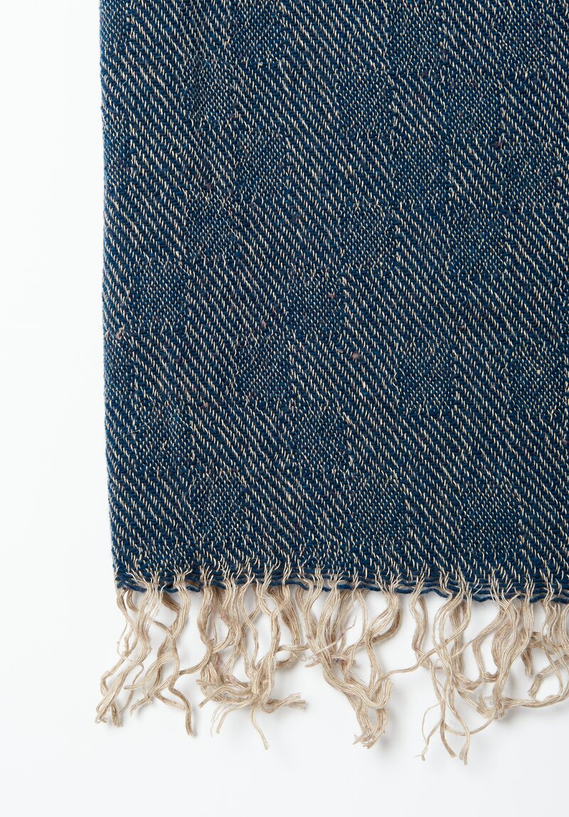 The House of Lyria Virgin Wool and Linen Eulalia Throw in Blue, Natural