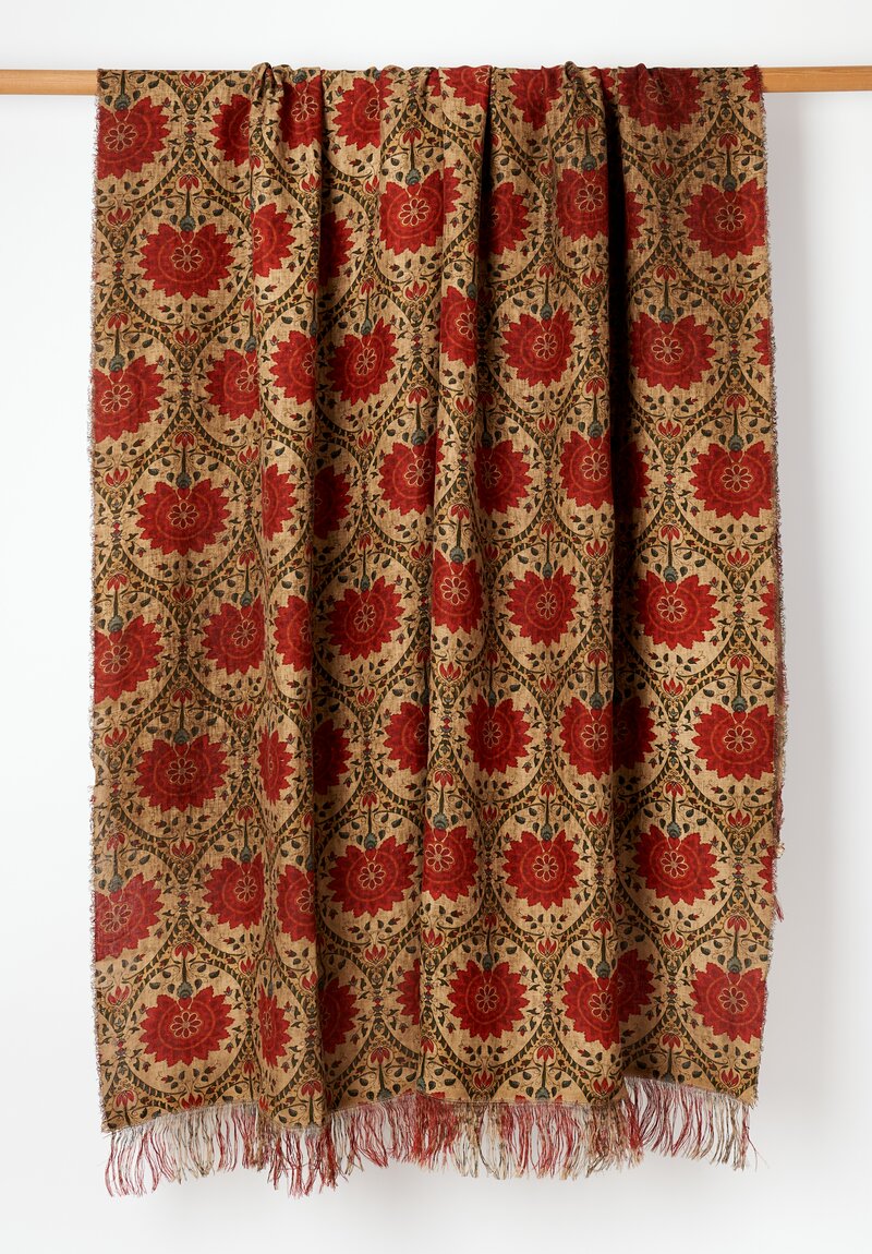 The House of Lyria Linen Sollievo Throw in Red & Brown