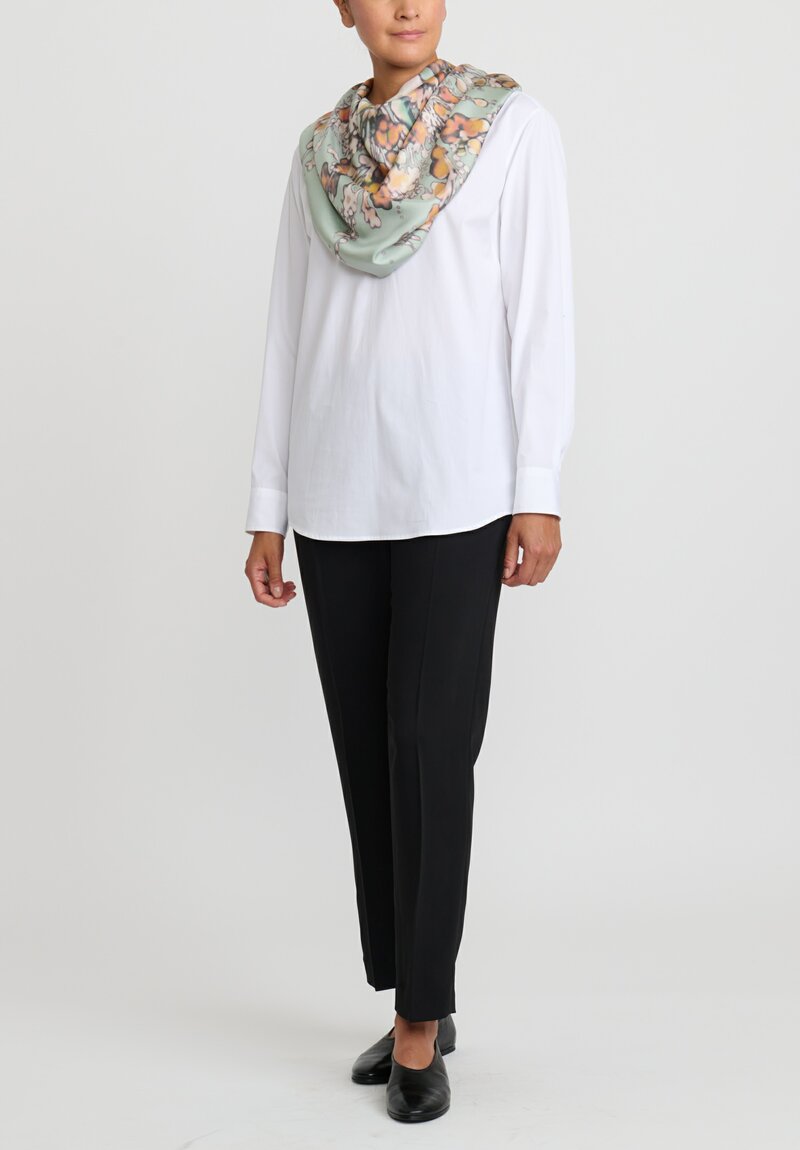 Dries Van Noten Silk Abstract Floral Fita Scarf in Light Grey & Celadon	