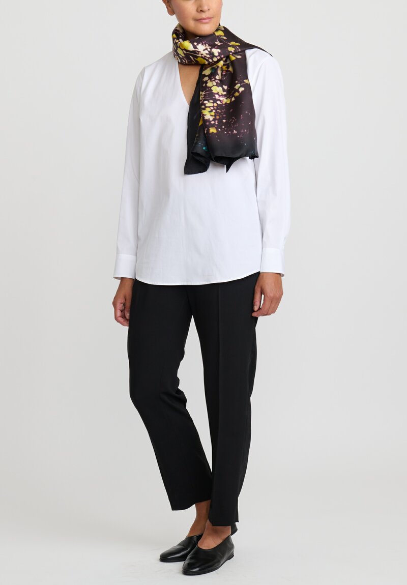 Dries Van Noten Silk Abstract Floral Fita Scarf in Aubergine Purple	